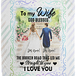 Personalized to My Wife God Blessed the Broken Road That Led Me Straight to You Fleece Blanket-Premium Sherpa Blanket, White, Cozy Plush Fleece Blanket - 50x60