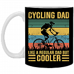 Cycling Dad Like A Regular Dad But Cooler Vintage Retro Ceramic Coffee Mug - Beer Stein - Water Bottle, Black, 11 oz. White Mug