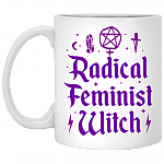 Radical Feminist Witch Coffee Mug - Beer Stein - Water Bottle, White, 11 oz. White Mug