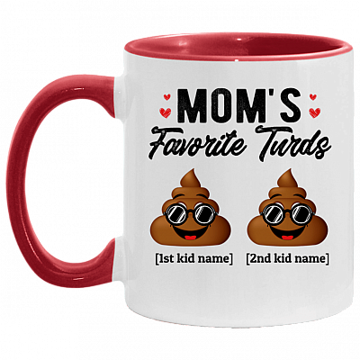 Personalized Mom's Favorite Turds Funny Personalized Family Accent Mug, White/Red, 11 oz. Accent Mug
