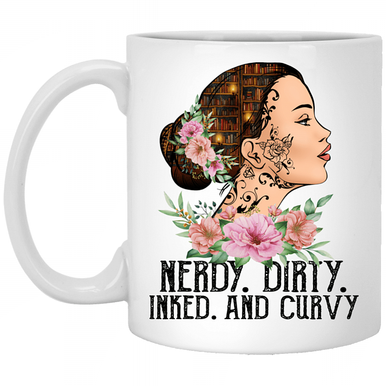 Nerdy Dirty Inked Tattoo Girl Book Lovers Ceramic Coffee Mug - Water Bottle - Beer Stein, White, 11 oz. White Mug