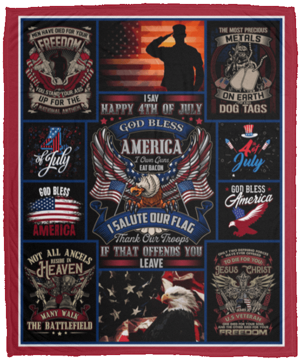 I Say Happy 4th Of July Gob Bless America Fleece Blanket - Premium Sherpa Blanket - Woven Blanket, White, Cozy Plush Fleece Blanket - 50x60