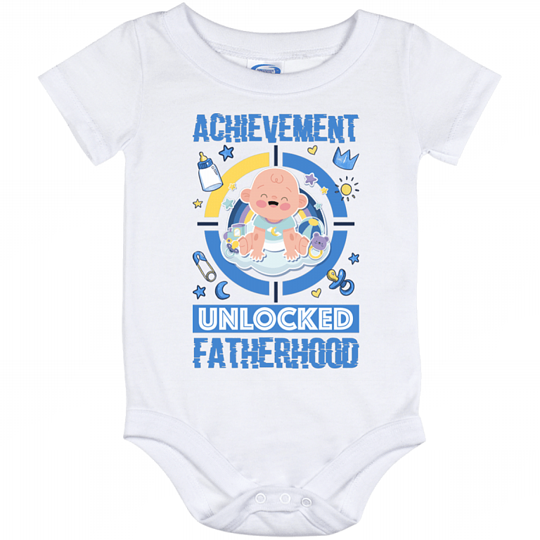Achievement Unlocked Fatherhood Gift For New Dad Baby Onesie - Baby Infant Bodysuit, White, Baby Onesie - 12 Month