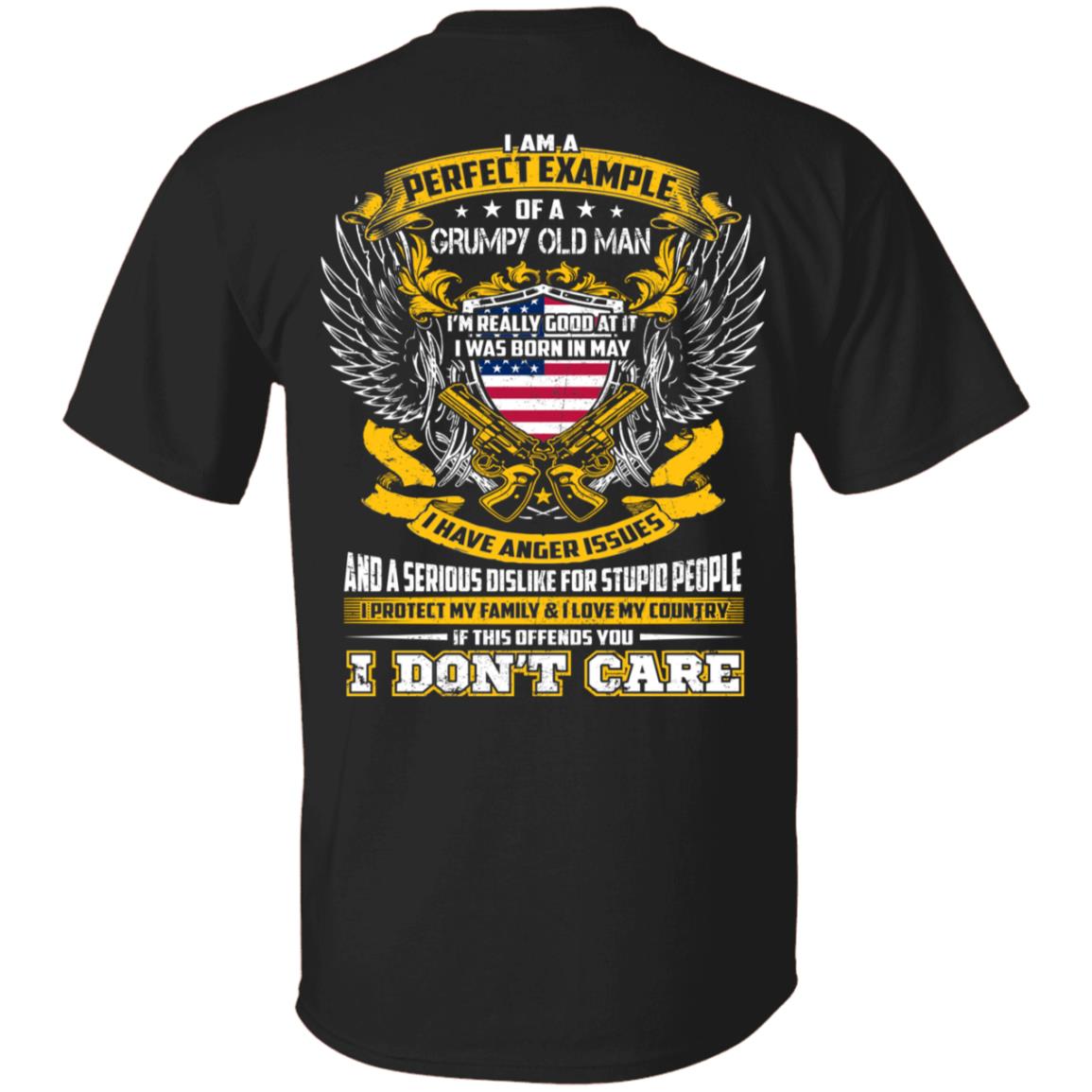 I Am A Perfect Example of A Grumpy Old Man I was Born in May Print On Back T-Shirt, Black, Unisex T-Shirt