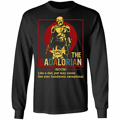 The Dadalorian Definition Like a Dad Just Way Cooler Vintage Retro Father's Day Hoodie-Sweatshirt-Long Sleeve Shirt, Black, Long Sleeve
