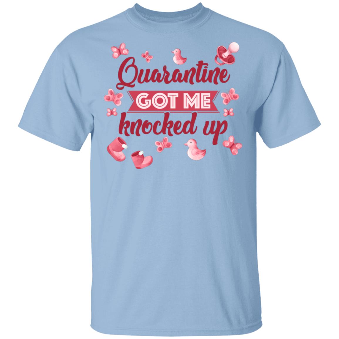 Quarantine Got Me Knocked Up Gift For Pregnant Mom T-Shirt - V Neck, Light Blue, Unisex T-Shirt
