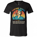 Vintage Nurse Knows More Than She Says and Notices More Than You Realize T-Shirt - V-Neck Tee, Black, V-Neck T-Shirt