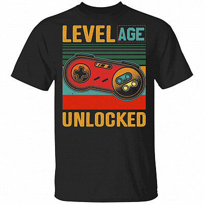 Personalized Level Age Unlocked Funny Vintage Retro Gaming T-Shirt - Youth Tee - Gaming Birthday Shirt, Black, Unisex T-Shirt