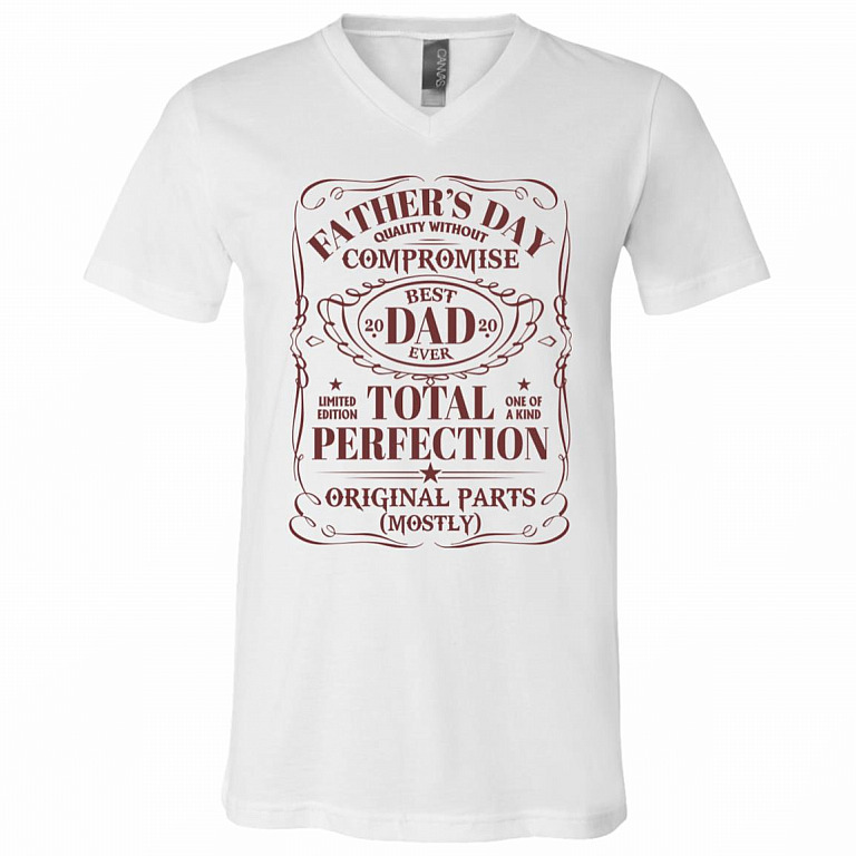 Fathers Day Quality Without Compromise Best Dad 2020 T-Shirt - V Neck, White, V-Neck T-Shirt