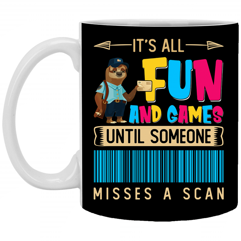 It's All Fun And Games Until Someone Misses A Scan Ceramic Coffee Mug - Beer Stein - Water Bottle, Black, 11 oz. White Mug