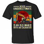 Never Underestimate An Old Man With An Excavator Vintage T-Shirt, Black, Unisex T-Shirt