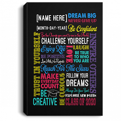 Graduation Gifts 2020 Grad Party Inspirational Grad Personalized Gallery Wrapped Framed Canvas Prints - Unframed Poster - Home Decor Wall Art, White, 0.75'' Framed Canvas