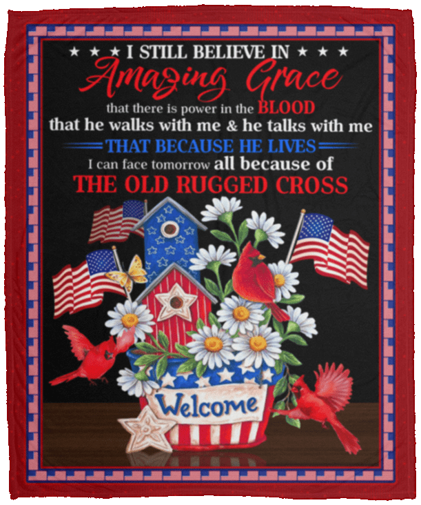 I Still Believe In Amazing Grace That There is Power in The Blood Fleece - Premium Sherpa - Woven Blanket, White, Cozy Plush Fleece Blanket - 50x60