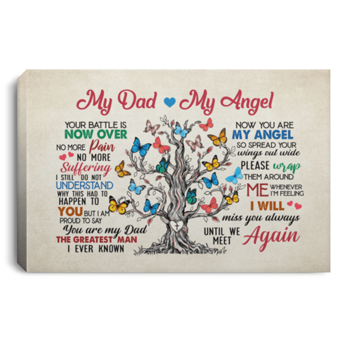 Butterfly My Dad My Angel Your Battle Is Now Over No More Pain Suffering Framed Canvas - Unframed Poster, White, 0.75'' Framed Canvas Butterfly My Dad My Angel Your Battle Is Now Over No More Pain Suffering Framed Canvas - Unframed Poster, White, 0.75'' Framed Canvas