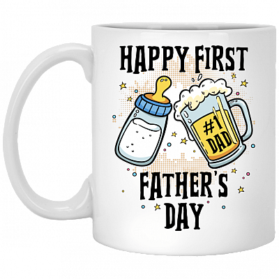 Happy First Father's Day Baby Bottle Beer Botttle Dad Gifts Ceramic Coffee Mug - Color Changing Mug, White, 11 oz. White Mug