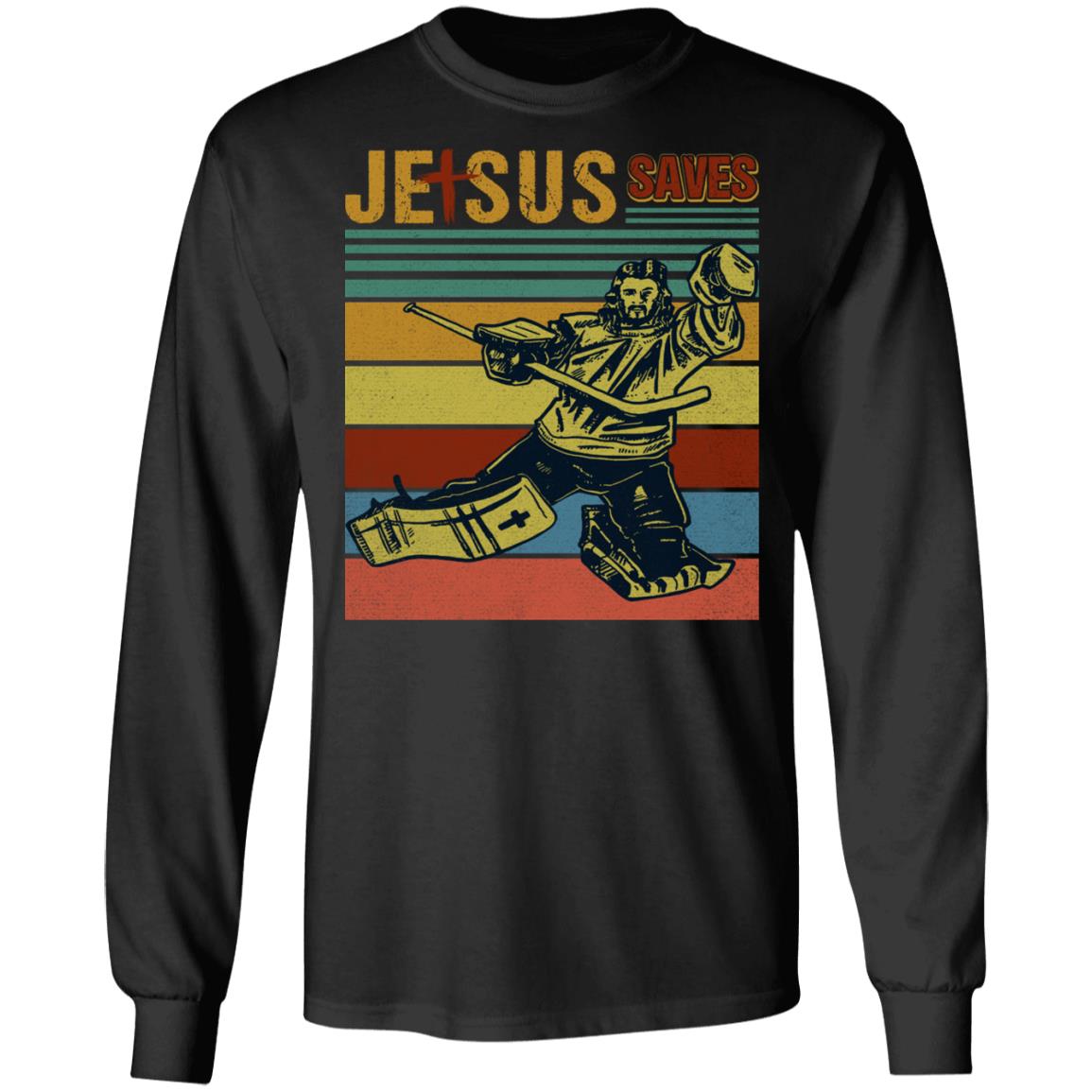 Jesus Saves Hockey Funny Hockey Lovers Dark Hoodie - Sweatshirt - Long Sleeve, Black, Long Sleeve