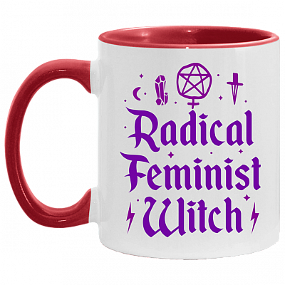 Radical Feminist Witch Accent Coffee Mug, White/Red, 11 oz. Accent Mug