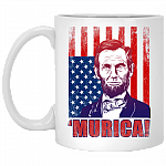 Funny Merica Mug Abraham Lincoln American President Murica Ceramic Coffee Mug - Beer Stein - Water Bottle - Color Changing Mug copy, White, 11 oz. White Mug