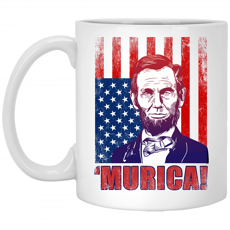 Funny Merica Mug Abraham Lincoln American President Murica Ceramic Coffee Mug - Beer Stein - Water Bottle - Color Changing Mug copy, White, 11 oz. White Mug