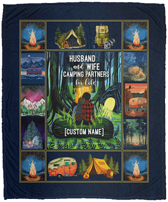 Personalized Husband And Wife Camping Partners For Life Fleece Blanket - Premium Sherpa Blanket - Woven Blanket, White, Cozy Plush Fleece Blanket - 50x60