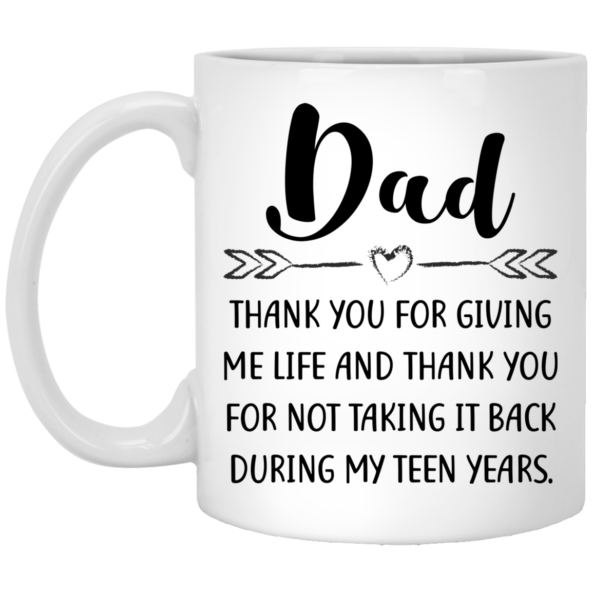 Dad Thank You For Giving Me Life Ceramic Coffee Mug - Beer Stein - Water Bottle - Color Changing Mug, White, 11 oz. White Mug Dad Thank You For Giving Me Life Ceramic Coffee Mug - Beer Stein - Water Bottle - Color Changing Mug, White, 11 oz. White Mug