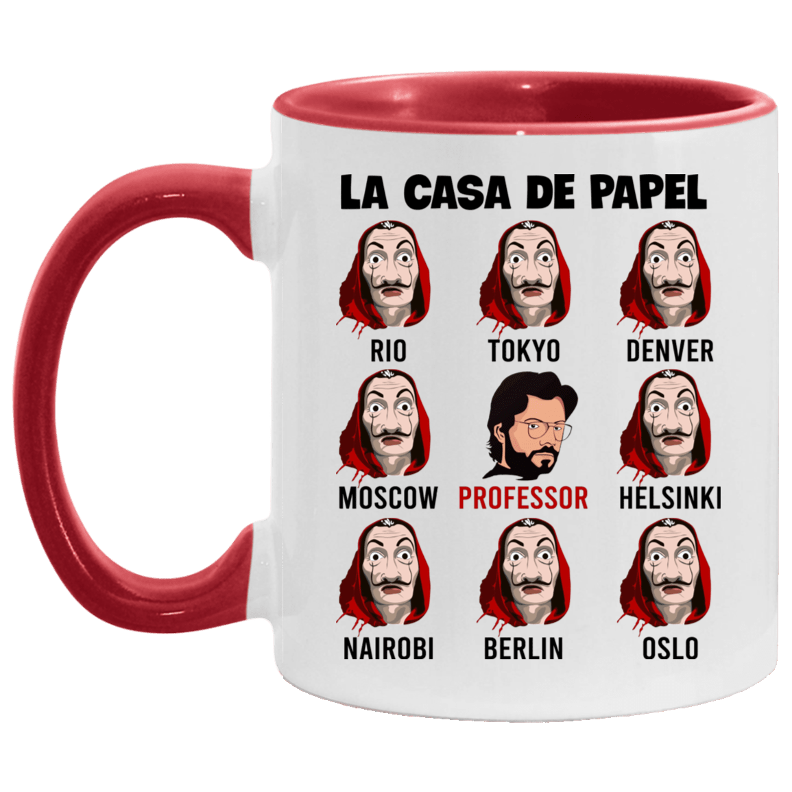 Spanish Movie Characters Pattern Accent Mug, White/Red, 11 oz. Accent Mug