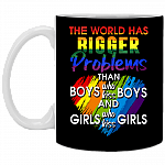 The World Has Bigger Problems Than Boys Who Kiss Boys Ceramic Coffee Mug - Water Bottle, Black, 11 oz. White Mug