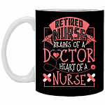 Retired Nurse Brain of of Doctor Ceramic Coffee Mug - Beer Stein - Water Bottle - Color Changing Mug, Black, 11 oz. White Mug