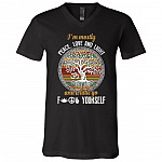 I'm Mostly Peace Love and Light and A Little Go Fuck Yourself Yoga Tree T-Shirt, Black, V-Neck T-Shirt