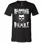 Bearded in The Streets Beast in The Sheets T-Shirt, Black, V-Neck T-Shirt