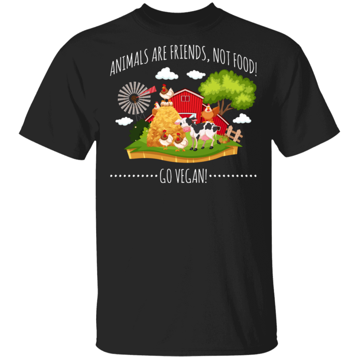 Animals Are Friends Not Food Go Vegan T-Shirt - Funny Vegan and Vegetarian Shirt, Black, Unisex T-Shirt