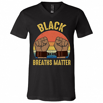 Black Breaths Matter Vintage T-Shirt - V-Neck Tee, Black, V-Neck T-Shirt