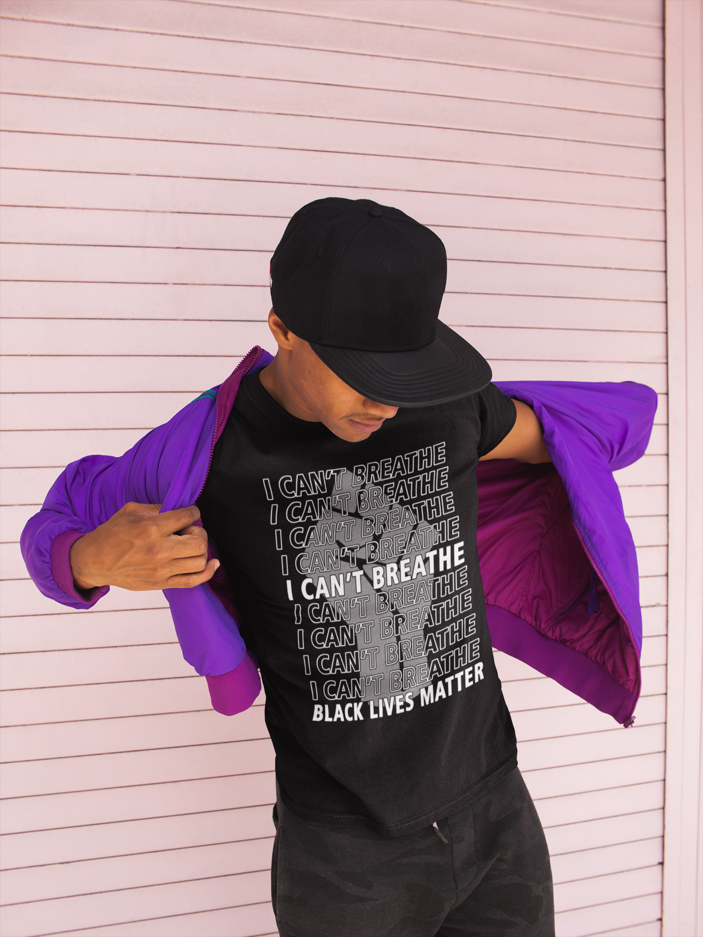 i-cant-breath-black-lives-mattert-shirt-mockup-of-a-cool-man-trying-out-a-retro-jacket