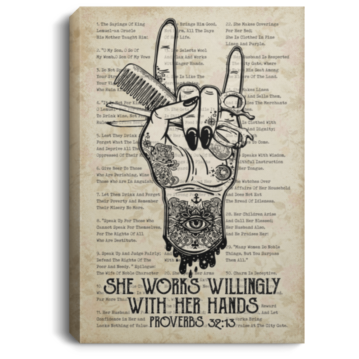 She Works Willingly With Her Hands Proverbs 32:13 Canvas Poster - Hairdresser Life Hairstylist Meme Wall Art, White, 0.75'' Framed Canvas She Works Willingly With Her Hands Proverbs 32:13 Canvas Poster - Hairdresser Life Hairstylist Meme Wall Art, White, 0.75'' Framed Canvas