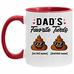 Personalized Dad's Favorite Turds Funny Personalized Family Accent Mug, White/Red, 11 oz. Accent Mug