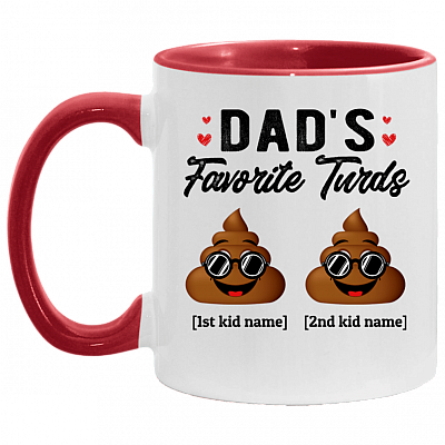 Personalized Dad's Favorite Turds Funny Personalized Family Accent Mug, White/Red, 11 oz. Accent Mug