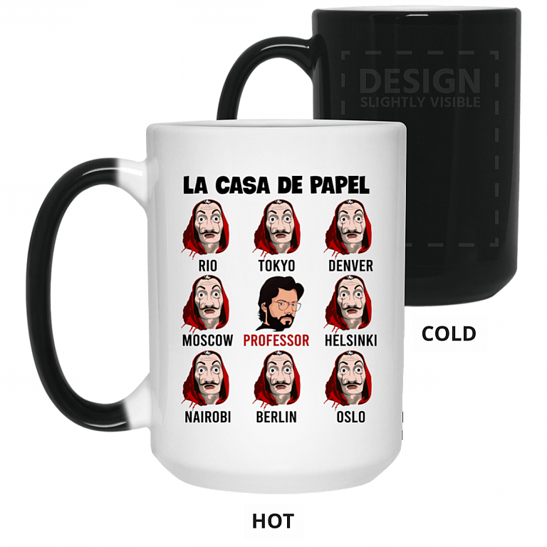 Spanish Movie Characters Pattern Ceramic Coffee Mug - Beer Stein - Water Bottle - Color Changing Mug, White, 15 oz. Color Changing Mug
