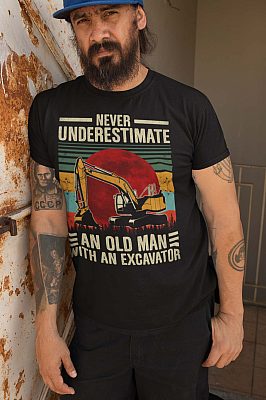 Alternative view of Never Underestimate An Old Man With An Excavator Vintage T-Shirt