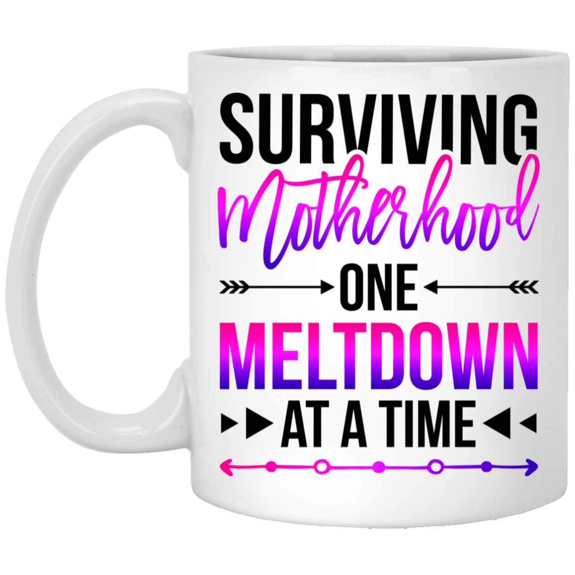 Surviving Motherhood One Meltdown At A Time Ceramic Coffee Mug - Water Bottle, White, 11 oz. White Mug Surviving Motherhood One Meltdown At A Time Ceramic Coffee Mug - Water Bottle, White, 11 oz. White Mug