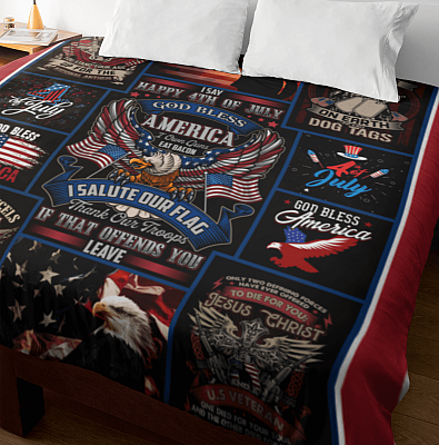 Alternative view of I Say Happy 4th Of July Gob Bless America Fleece Blanket - Premium Sherpa Blanket - Woven Blanket