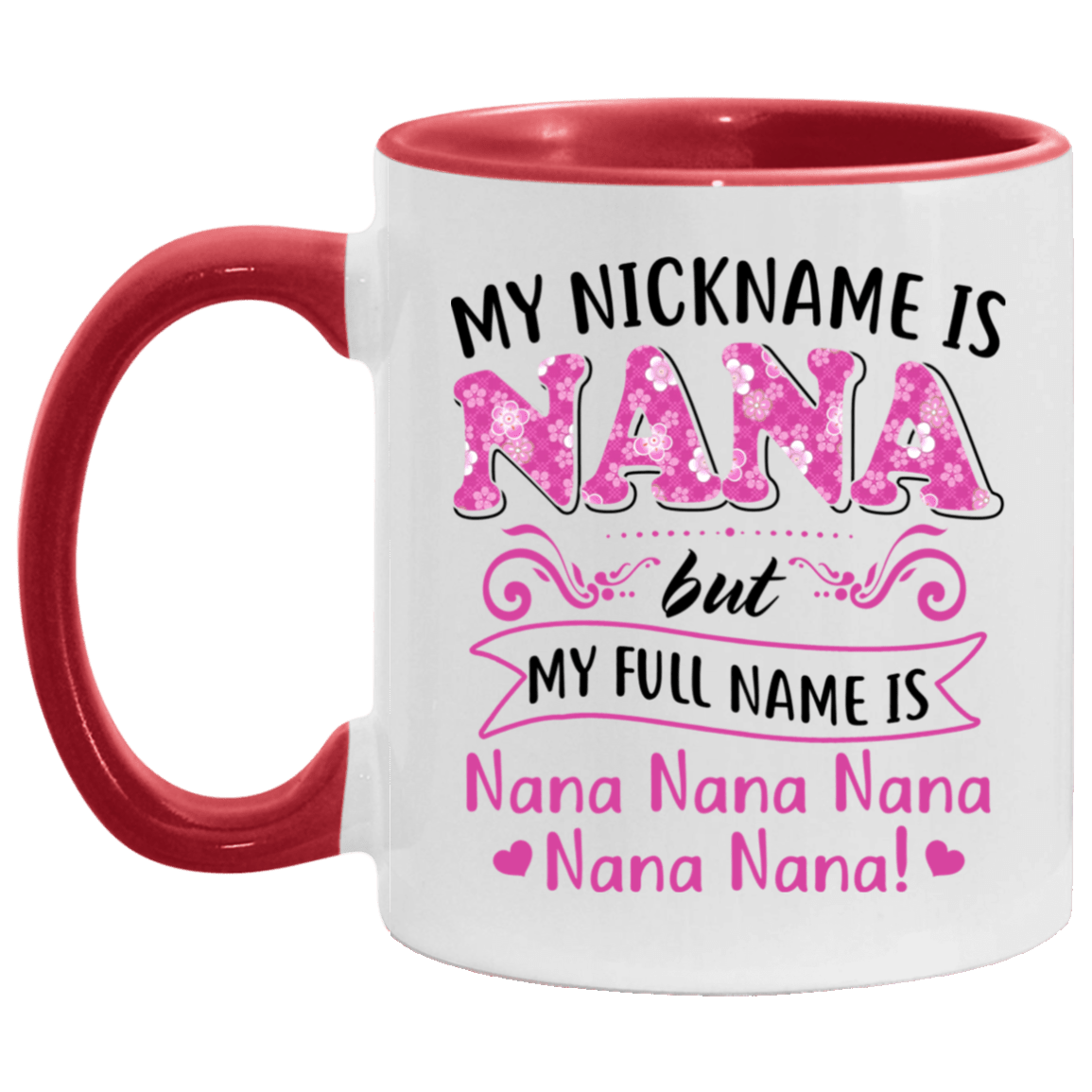 My Nickname Is Nana But My Full Name Is Nana Nana Nana Nana Nana Accent Mug - Funny Grandma Mug, White/Red, 11 oz. Accent Mug My Nickname Is Nana But My Full Name Is Nana Nana Nana Nana Nana Accent Mug - Funny Grandma Mug, White/Red, 11 oz. Accent Mug