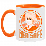 Bea Safe Dorothy Golden Girl Wear Face Cover Quarantine Vintage Accent Mug, White/Orange, 11 oz. Accent Mug