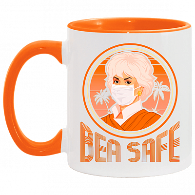 Bea Safe Dorothy Golden Girl Wear Face Cover Quarantine Vintage Accent Mug, White/Orange, 11 oz. Accent Mug