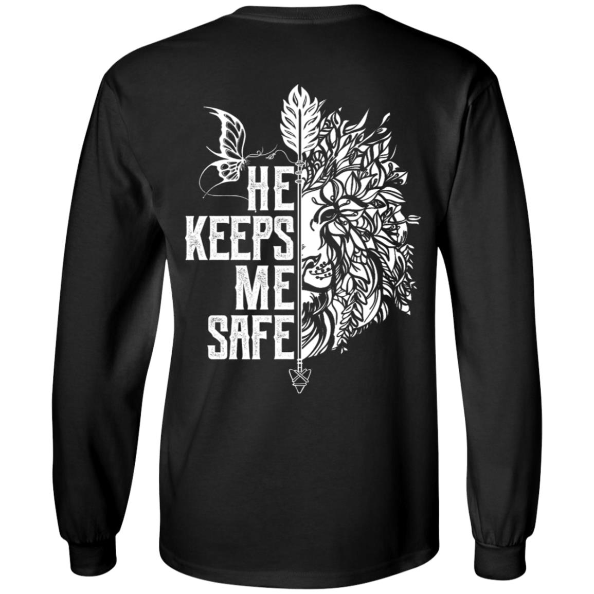 He Keeps Me Safe Hoodie Sweatshirt - Her Guardian His Angel Love Couples Long Sleeve Shirt, Black, Long Sleeve
