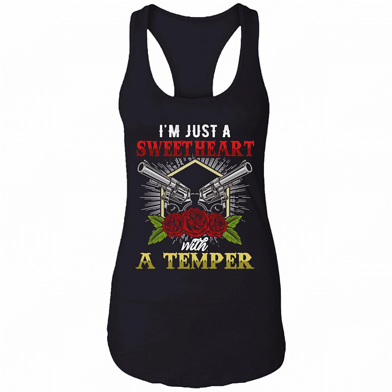I'm Just A Sweetheart With A Temper Tank Top Tee - Ladies Racerback Tank - Sarcastic Humor Novelty Gifts, Black, Ladies Racerback Tank