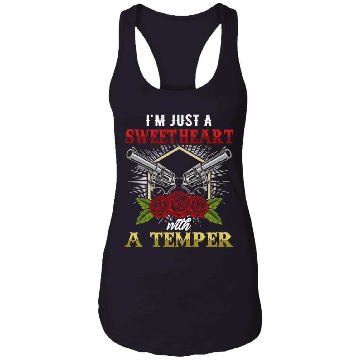 I'm Just A Sweetheart With A Temper Tank Top Tee - Ladies Racerback Tank - Sarcastic Humor Novelty Gifts, Black, Ladies Racerback Tank