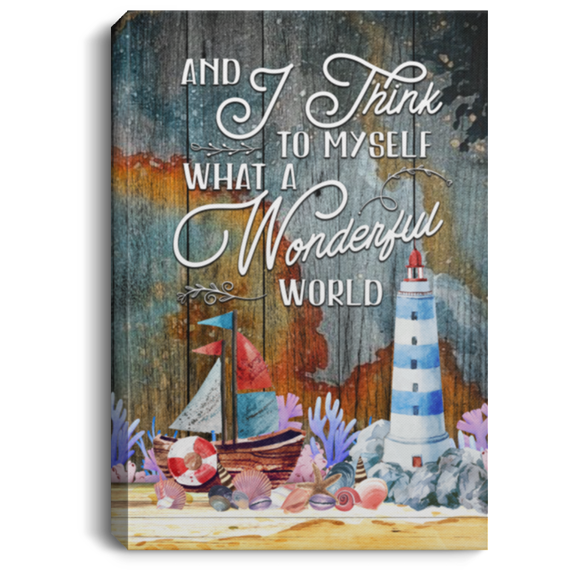 And I Think to Myself What a Wonderful World Ocean Gallery Wrapped Framed Canvas Prints - Unframed Poster, White, 0.75'' Framed Canvas