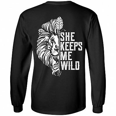 She Keeps Me Wild Hoodie Sweatshirt - Her Guardian His Angel Love Couples Long Sleeves Shirt, Black, Long Sleeve