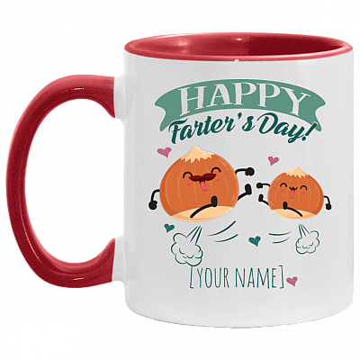 Personalized Happy Farter's Day Accent Coffee Mug - Cute Father's Day Gift, White/Red, 11 oz. Accent Mug