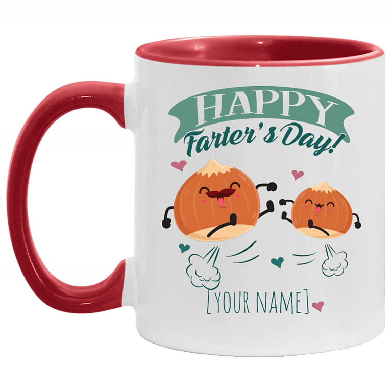 Personalized Happy Farter's Day Accent Coffee Mug - Cute Father's Day Gift, White/Red, 11 oz. Accent Mug